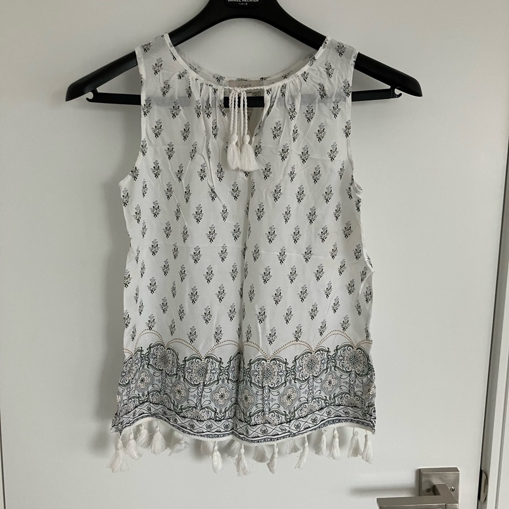 LOFT White and Black Patterned Tank Top